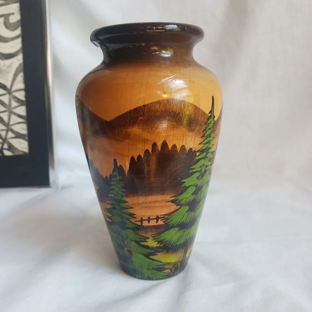 Vintage Black Forest Germany Hand Carved Vase